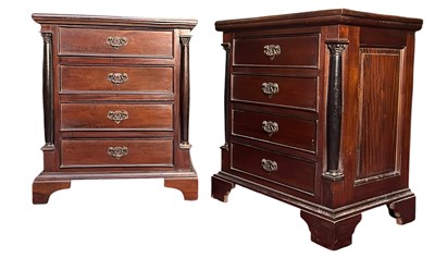 Lot 618 - PAIR OF GEORGE III INSPIRED MAHOGANY BEDSIDE CHESTS/CABINETS