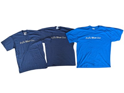 Lot 214 - THREE LATE 20TH CENTURY BRISTOL BLUE GLASS BRANDED T-SHIRTS