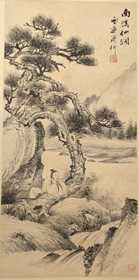 Lot 185 - PU JIN 爱新觉罗·溥伒（1893年—1966年）- INK AND COLOUR ON PAPER HANGING SCROLL