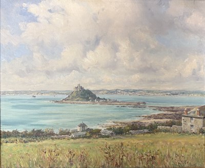 Lot 670 - FRANK GEORGE TROTT - ST. MICHEAL'S MOUNT, CORNWALL - 1960 OIL ON CANVAS