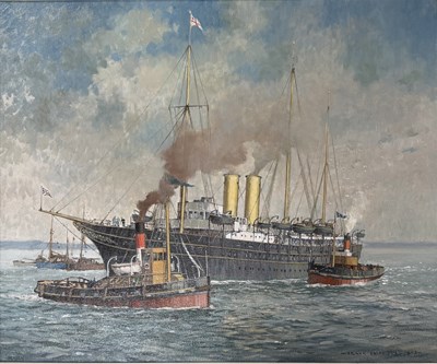 Lot 627 - FRANK SHIPSIDES (1908-2005) - THE ROYAL YACHT CITORIAN & ALBERT OFF - OIL ON CANVAS