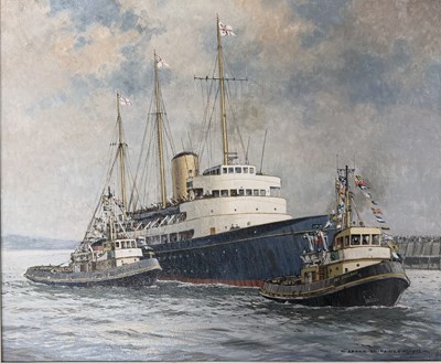 Lot 655 - FRANK SHIPSIDES (1908-2005) - THE HMY BRITANNIA - 1975 OIL ON CANVAS