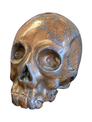 Lot 215 - VINTAGE 20TH CENTURY BRONZED METAL CAST SKULL