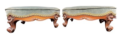 Lot 624 - PAIR OF 19TH CENTURY MAHOGANY & UPHOLSTERED FOOTSTOOLS