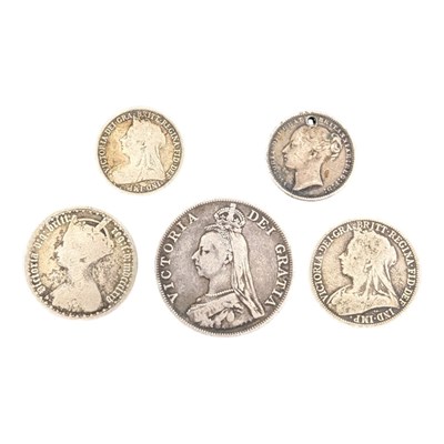 Lot 94 - 1890 QUEEN VICTORIA SILVER DOUBLE FLORIN & OTHERS