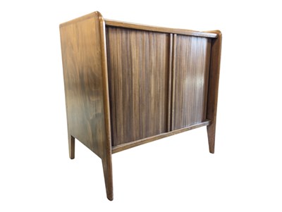 Lot 604 - MID 20TH CENTURY TWO DOOR TAMBOUR FRONT STORAGE UNIT TEAK