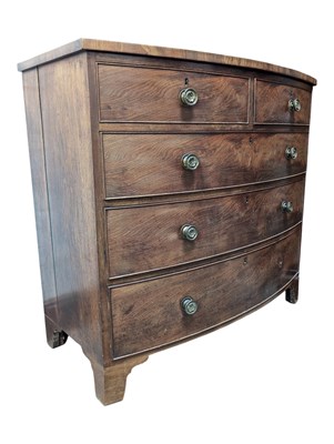 Lot 855 - 19TH CENTURY GEORGE III MAHOGANY BOW FRONT CHEST OF DRAWERS