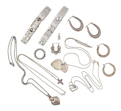Lot 542 - COLLECTION OF SILVER WHITE METAL JEWELLERY & ROTARY ELITE WRISTWATCH