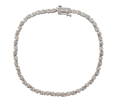 Lot 554 - HALLMARKED 9CT WHITE GOLD & DIAMOND HEART LINE BRACELET