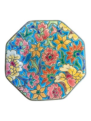 Lot 54 - LONGWY - 19TH CENTURY FRENCH HAND-ENAMELLED SMALL BOWL / PLATE