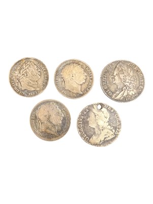 Lot 43 - 1746 KING GEORGE II LIMA SILVER SIXPENCE & OTHER EXAMPLES