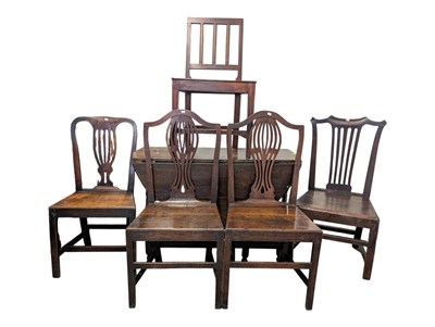 Lot 835 - OAK 18TH CENTURY GEORGE III GATE LEG DINING TABLE W/ CHAIRS