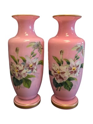 Lot 21 - PAIR OF 19TH CENTURY VICTORIAN PINK GLASS BUD VASES