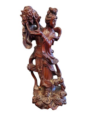 Lot 247 - 20TH CENTURY VINTAGE CHINESE WOODEN CARVED FEMALE DEITY FIGURE