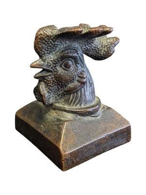 Lot 222 - CHINESE 19TH CENTURY BRONZE COCKEREL BUST STAMP WAX SEAL