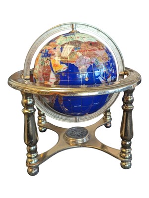 Lot 242 - VINTAGE 20TH CENTURY GEMSTONE INLAID GLOBE & GILT METAL STAND