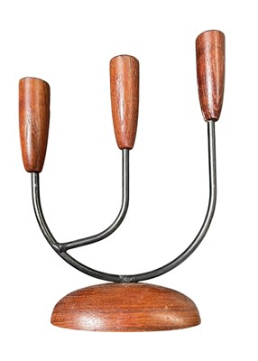 Lot 84 - LUTHJE - MID CENTURY 1960S DANISH TEAK & IRON CANDLESTICK