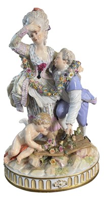 Lot 115 - MEISSEN 19TH CENTURY 'THE BROKEN BRIDGE' HAND PAINTED PORCELAIN GROUP FIGURE