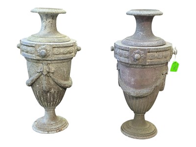Lot 720 - TWO EARLY 20TH CENTURY GARDEN METAL STONE CAMPANA URNS