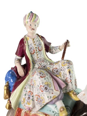 Lot 28 - MEISSEN LATE 19TH CENTURY PORCELAIN GROUP FIGURE OF SULTAN RIDING AN ELEPHANT