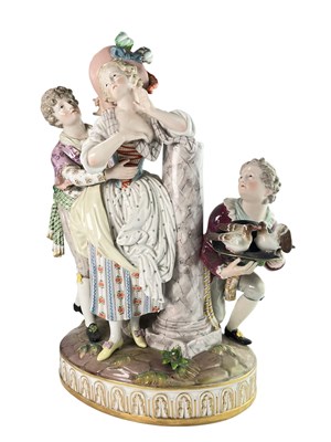 Lot 44 - IMPRESSIVE MEISSEN 19TH CENTURY PORCELAIN GROUP FIGURE 'THE APPROACH' I60