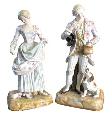 Lot 113 - PAIR MEISSEN LATE 19TH CENTURY PORCELAIN FIGURES OF A RUSTIC MAN & HIS COMPANION