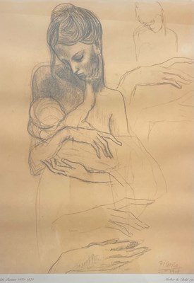 Lot 469 - AFTER PICASSO - MOTHER & CHILD WITH STUDY OF FOUR HANDS - POCHOIR & LITHOGRAPH