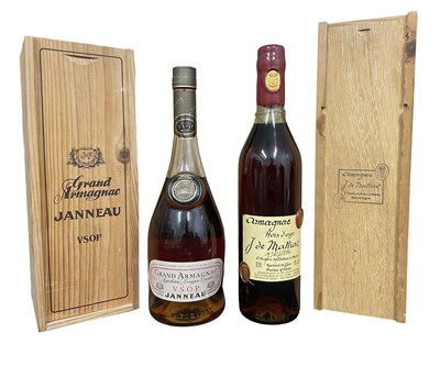Lot 210 - TWO ARMAGNAC BOTTLES, TO INCLUDE JANNEAU VSOP & J DE MALLIAC