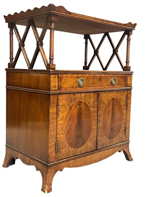 Lot 487 - 20TH CENTURY REGENCY REVIVAL MAHOGANY & YEW WOOD BEDSIDE