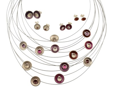 Lot 642 - KOKKINO HALLMARKED SILVER & ENAMEL PENDANT NECKLACE & EARRINGS