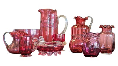 Lot 23 - COLLECTION OF 19TH CENTURY VICTORIAN CRANBERRY GLASS PIECES