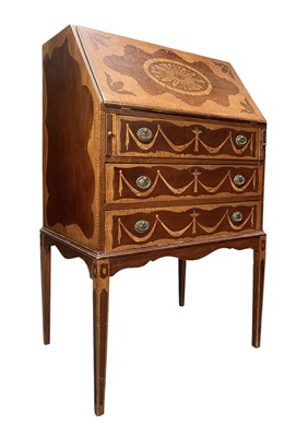 Lot 682 - 19TH CENTURY SHERATON WALNUT MARQUETRY INLAID WRITING BUREAU DESK