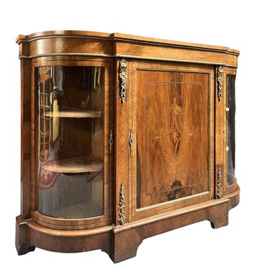 Lot 680 - VICTORIAN 19TH CENTURY WALNUT & INLAID BOW FRONT CREDENZA