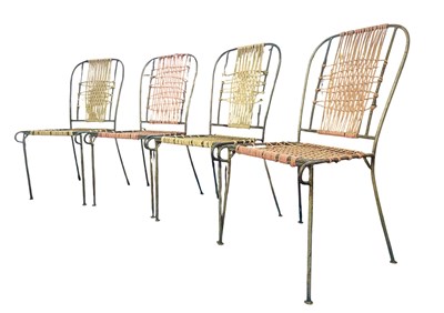 Lot 422 - SET OF FOUR ITALIAN METAL AND ROPED CAFE / DINING CHAIRS