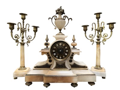 Lot 690 - FRENCH J. MARTI ET CIE PARIS 19TH CENTURY ONYX & ORMOLU GARNITURE CLOCK