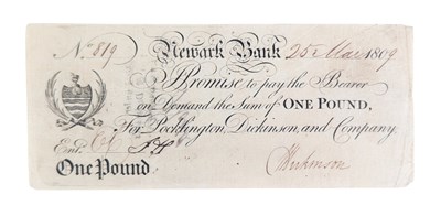 Lot 229 - 1809 NEWARK BANK ONE POUND PROVINCIAL BANKNOTE