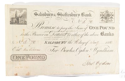Lot 230 - 1810 SALISBURY & SHAFTESBURY BANK ONE POUND PROVINCIAL NOTE
