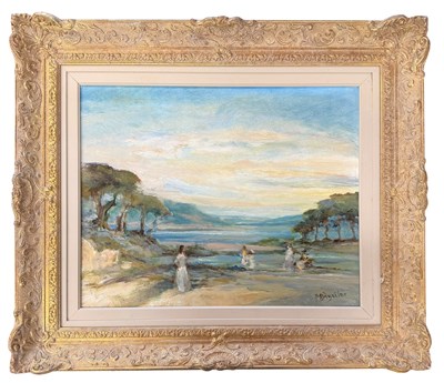 Lot 386 - MICHEAL D'AGUILAR - THE DISTANT SEA OF THE EVENING - OIL ON CANVAS LANDSCAPE