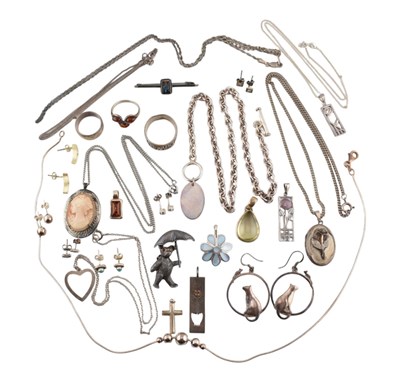 Lot 544 - COLLECTION OF SILVER WHITE METAL & COSTUME JEWELLERY
