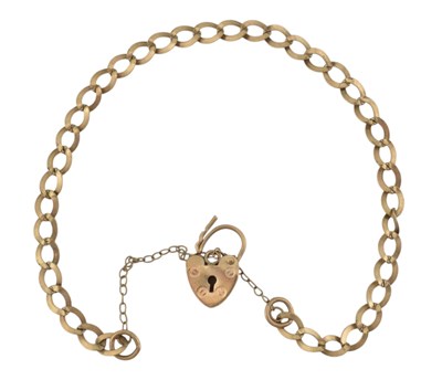 Lot 572 - 9CT GOLD HEART PADLOCK BRACELET