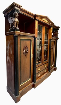 Lot 708 - LATE 19TH OAK SECESSIONIST OAK TRIPLE BOOKCASE DISPLAY CABINET