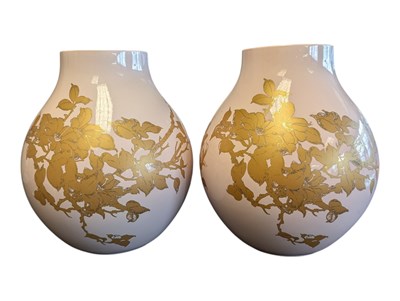 Lot 36 - IKEA - TWO 21ST CENTURY HELLA JONGERIUS JONSBERG PINK & GILT CERAMIC VASES