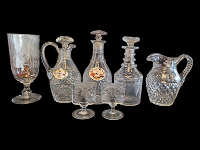 Lot 51 - COLLECTION OF GEORGE III & VICTORIAN GLASS DECANTERS, VASE, JUG, & GLASSES