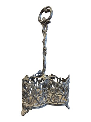 Lot 294 - 19TH CENTURY SILVER PLATED ROCOCO STYLE WINE BOTTLE HOLDER