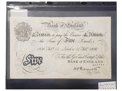 Lot 248 - 1939 LONDON K O PEPPIATT WHITE FIVE POUNDS NOTE