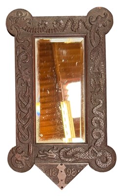 Lot 714 - LATE 19TH CENTURY 1898 CARVED OAK WALL MIRROR