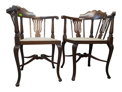 Lot 804 - PAIR OF EDWARDIAN MAHOGANY CORNER ARMCHAIRS
