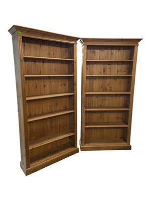 Lot 801 - PAIR OF REPRODUCTION PINE TALL OPEN WINDOW BOOKCASES