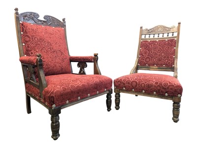 Lot 792 - LADIES & GENTLEMEN'S FIRESIDE 19TH CENTURY VICTORIAN PEDIMENT CHAIRS