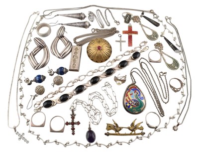 Lot 589 - COLLECTION OF SILVER & WHITE METAL & COSTUME JEWELLERY